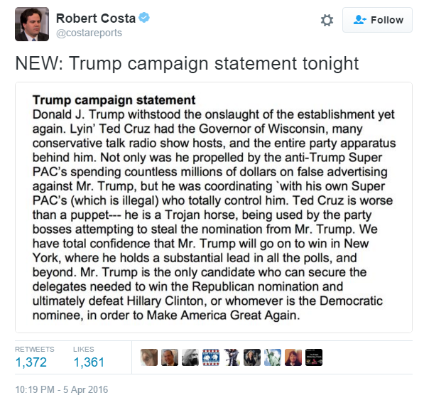 Trump Campaign Statement After Losing Wisconsin