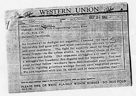 Telegram from MLK to Cesar Chavez