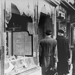 Shattered storefront of a Jewish-owned shop destroyed during Kristallnacht (the "Night of Broken Glass"). Berlin, Germany, November 10, 1938.